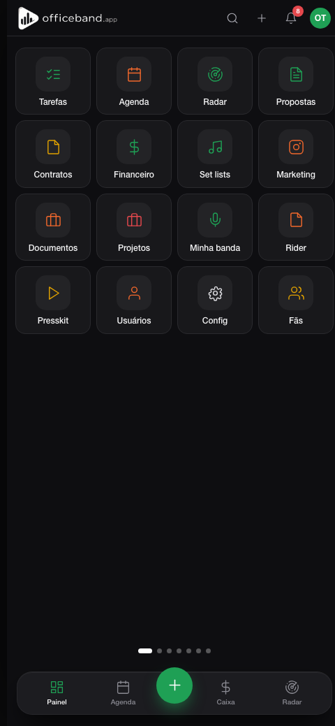 Painel do OfficeBand